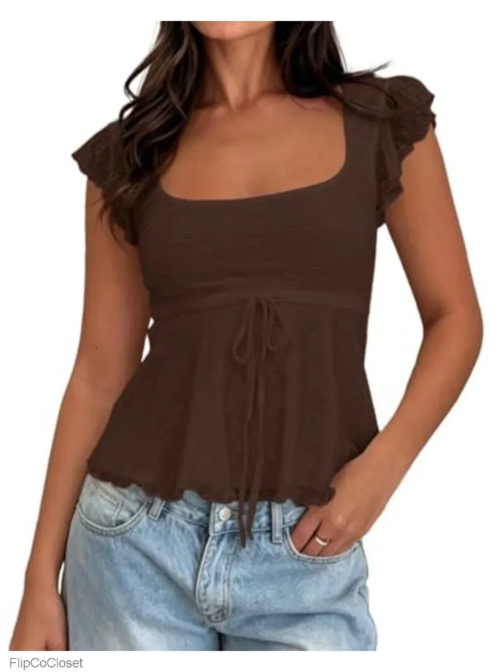 Y2K Floral Babydoll Peplum Top Square Neck Lace Up Cap Sleeve Crop Tank